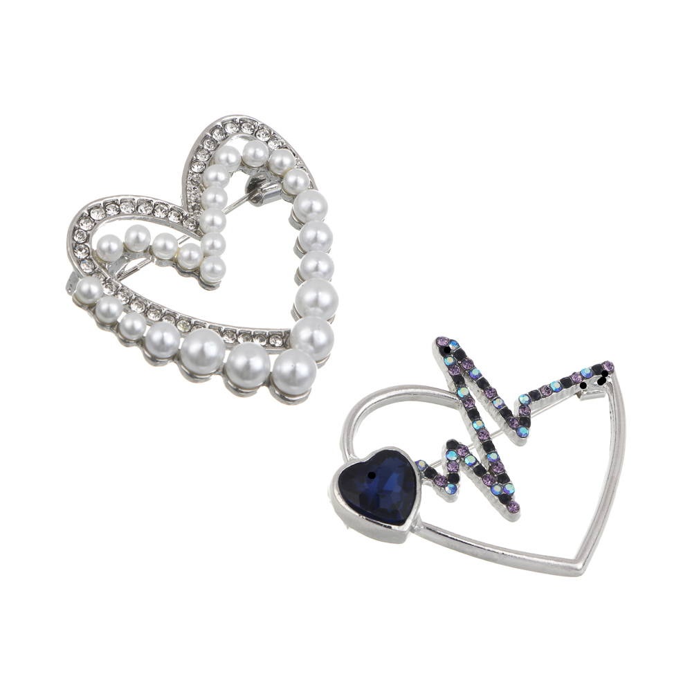 Брошь сердце с камнем, сплав, 2 дизайна, БЖ25-23, арт.№ 023-035