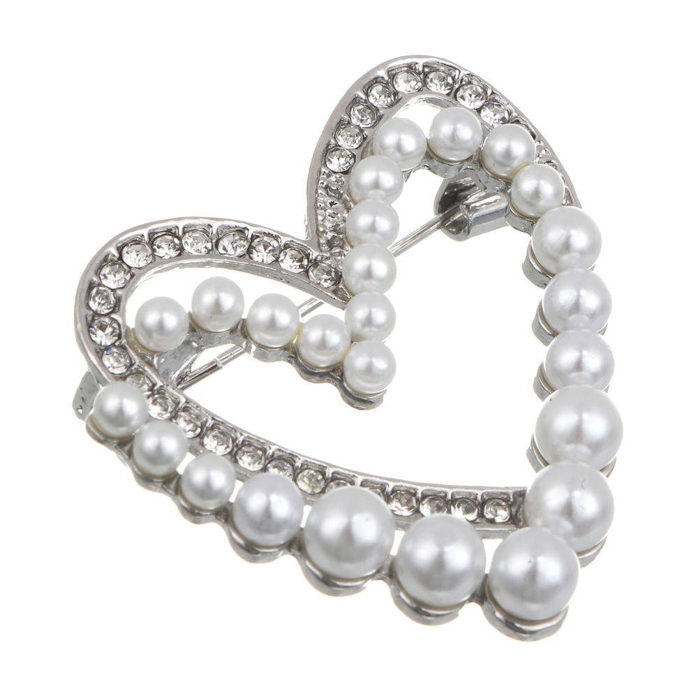 Брошь сердце с камнем, сплав, 2 дизайна, БЖ25-23, арт.№ 023-035