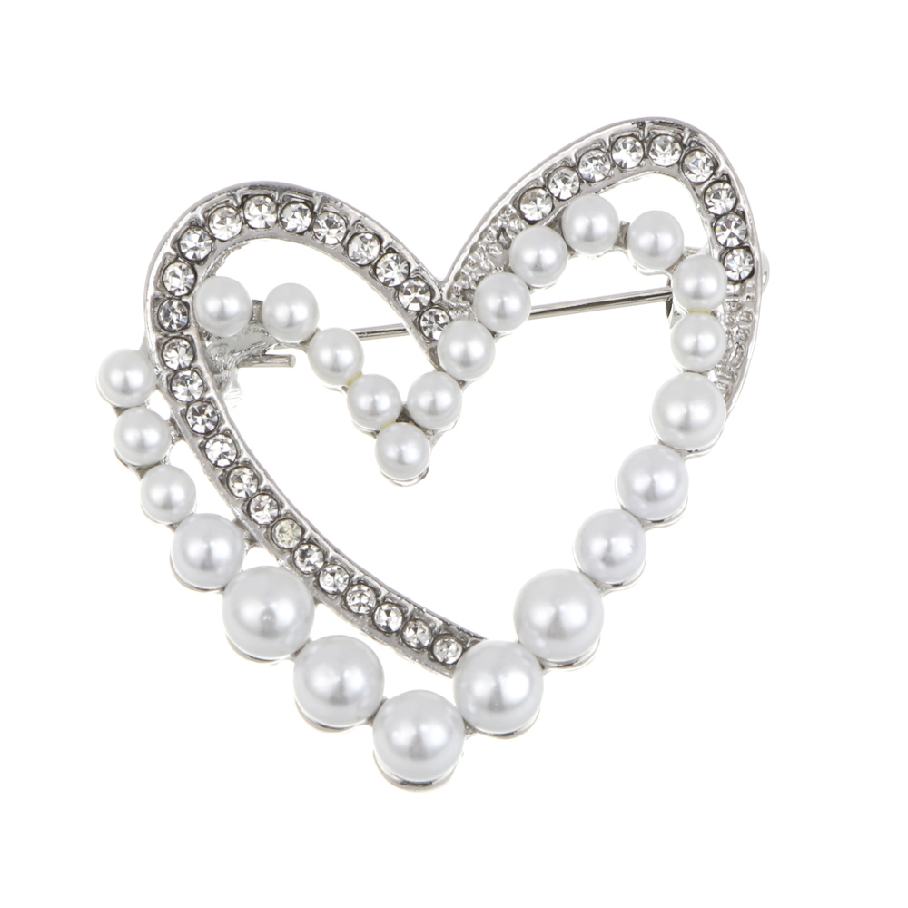 Брошь сердце с камнем, сплав, 2 дизайна, БЖ25-23, арт.№ 023-035