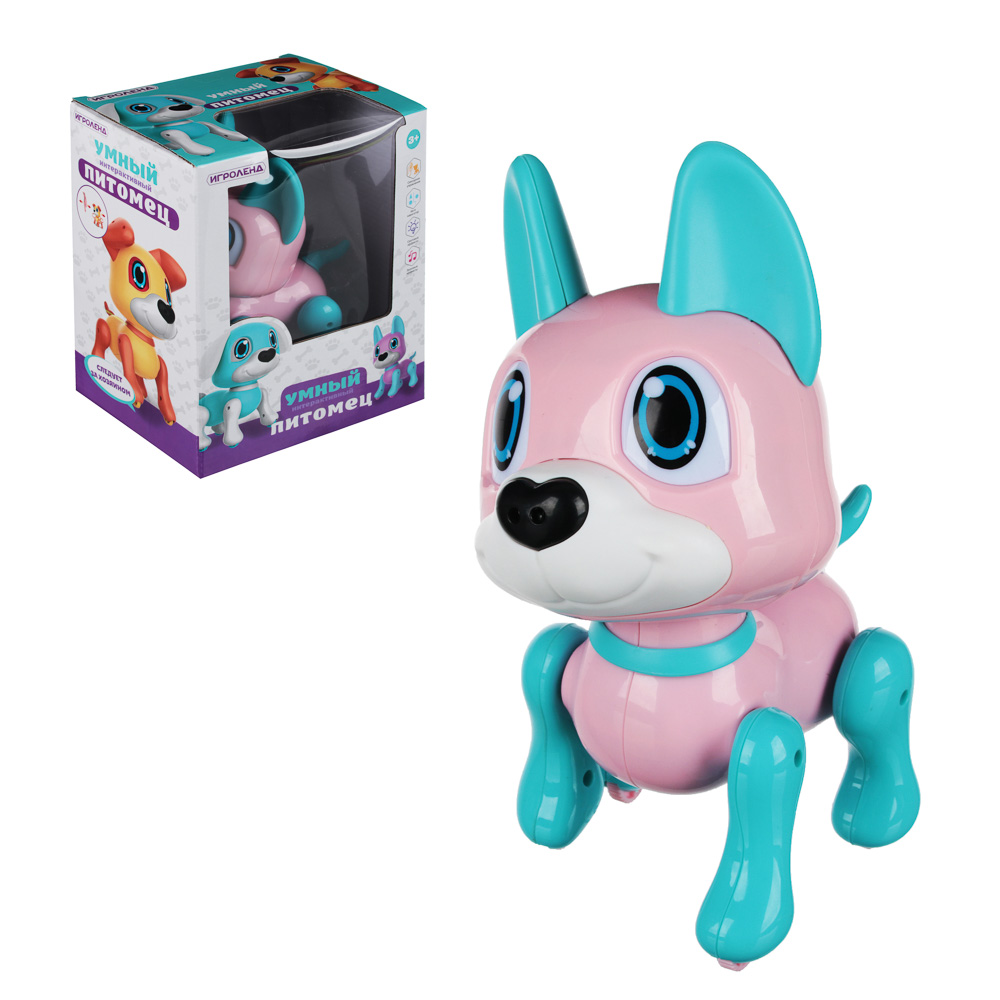 ИГРОЛЕНД Питомец умный интерактивный, свет, звук, кнопочное, сенсор.упр., ABS, 16х12,5х18см, 3 диз, арт.№ 272-746