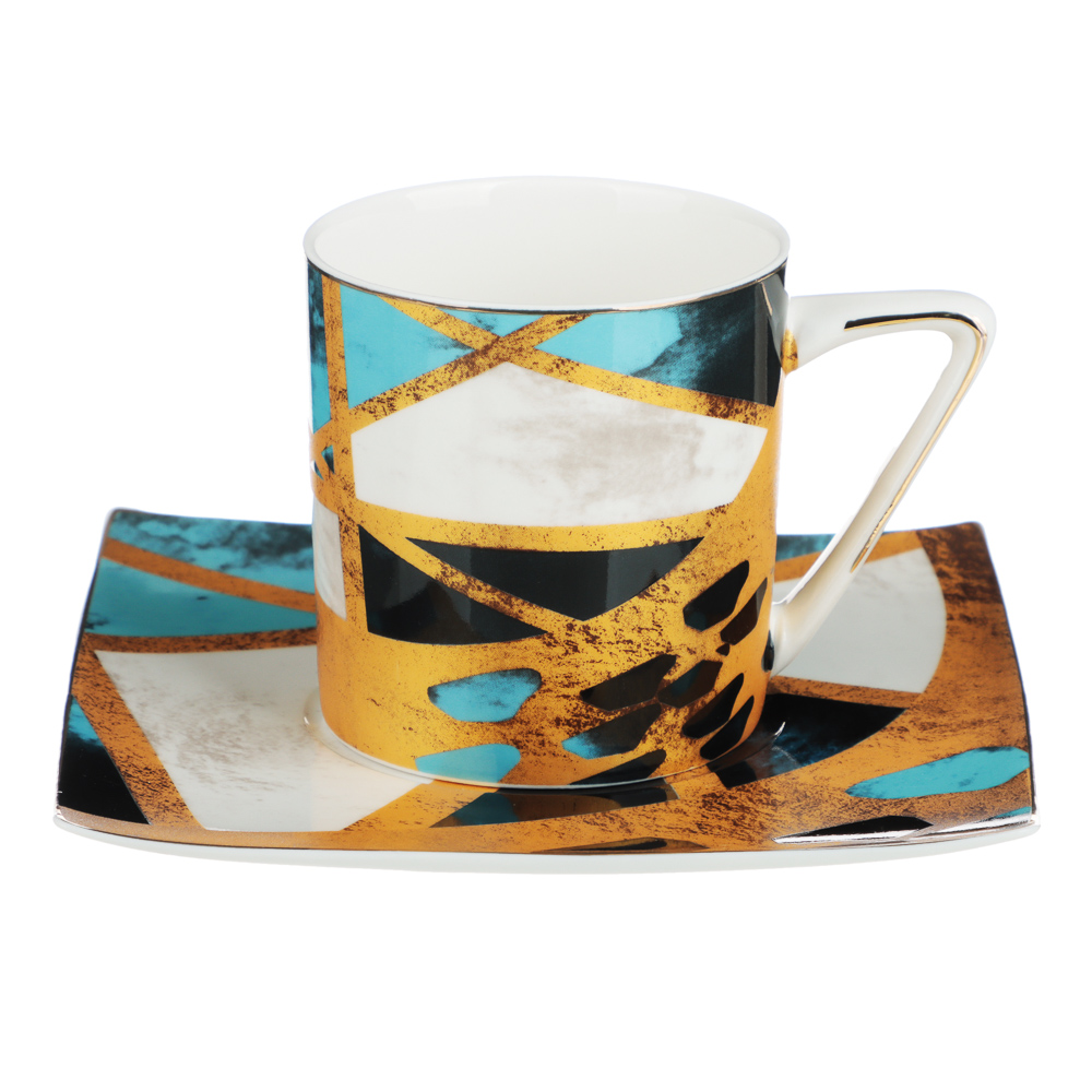 MILLIMI Геометрия голд Набор кофейный 2 пр., 180мл, 14см, костяной фарфор, арт.№ 802-412
