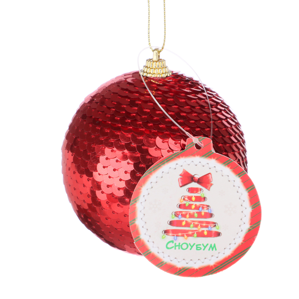 СНОУ БУМ Подвеска шар с пайетками, красный цвет, пластик, 8см, арт.2, арт.№ 374-364