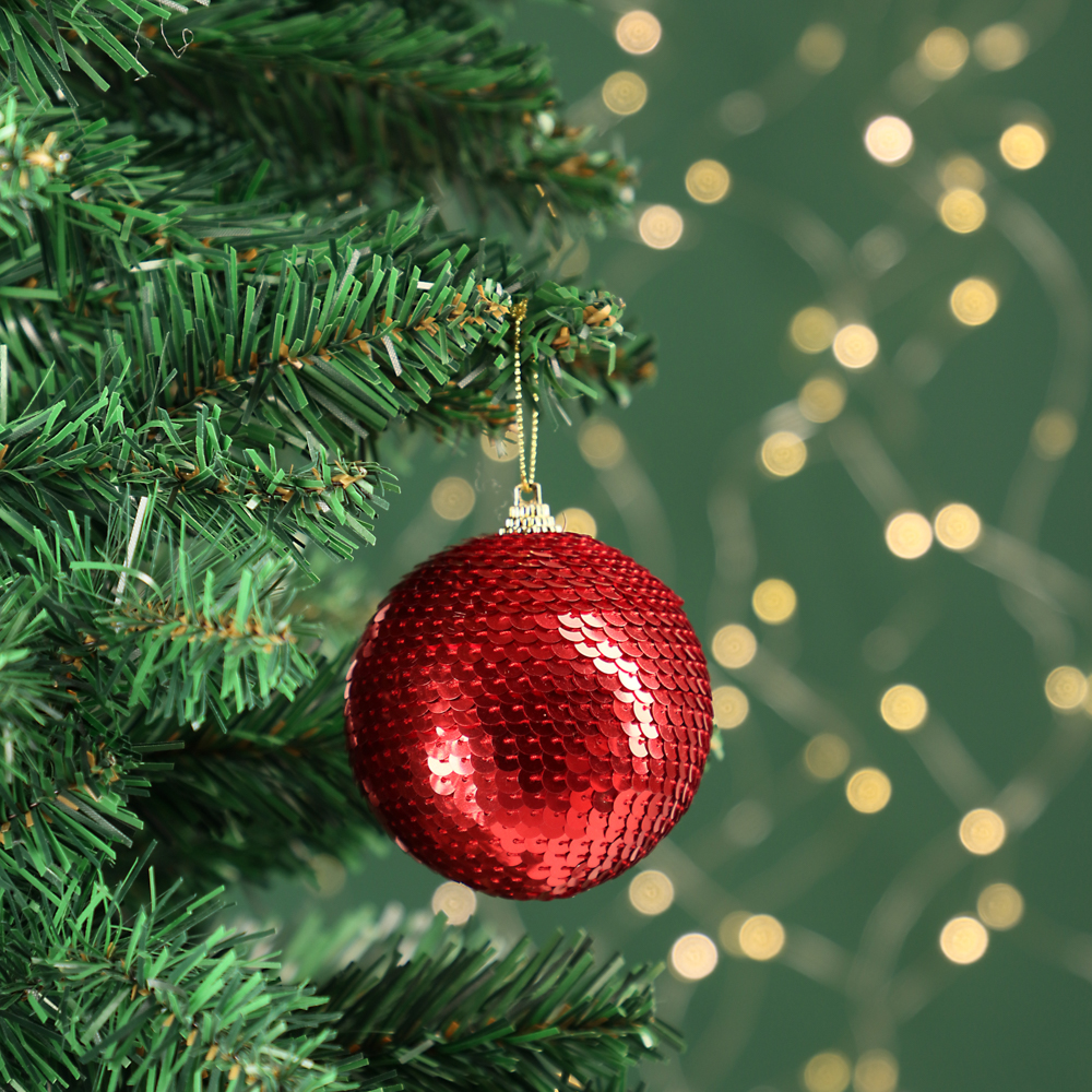 СНОУ БУМ Подвеска шар с пайетками, красный цвет, пластик, 8см, арт.2, арт.№ 374-364