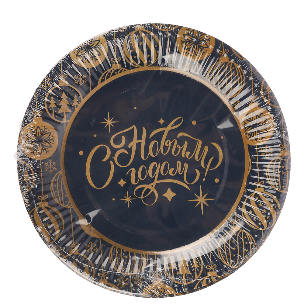 Набор бумажных тарелок Золотые шарики, 6 шт d=180 мм, арт.№ 530-437