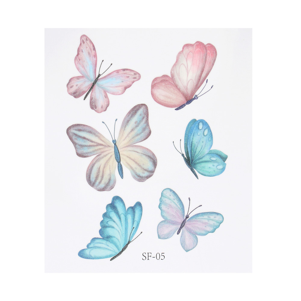 ЮНИLOOK Тату переводные для лица и тела бабочки, 11х10 см, ПВХ, 5 дизайнов, ВЗ24-47, арт.№ 357-329