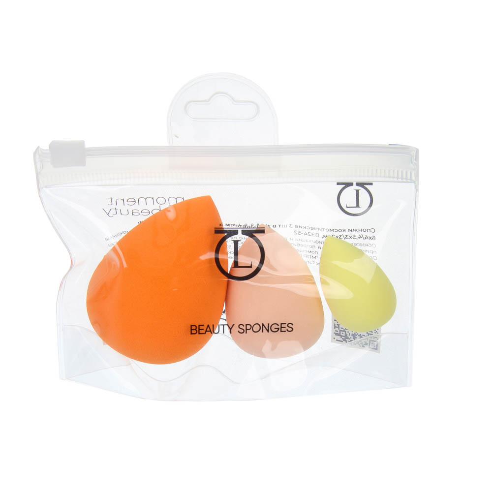 Спонжи косметические 3 шт в zip-пакете тм ЮНИLOOK , полиуретан, 6х4/4,5х3/3х2см, ВЗ24-52, арт.№ 357-330