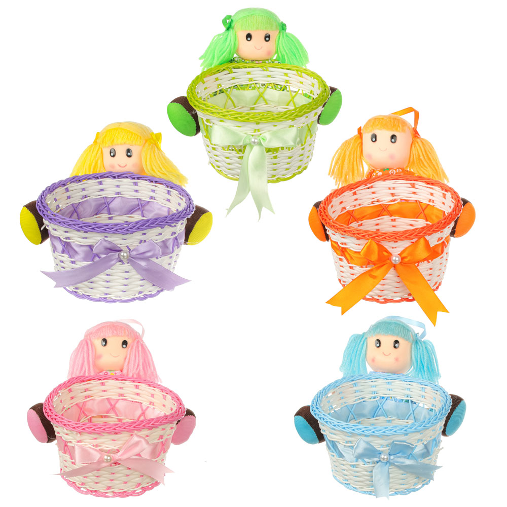 VETTA Корзинка декоративная, пластик, полиэстер, d15x9см, 5 цветов, арт.№ 416-125