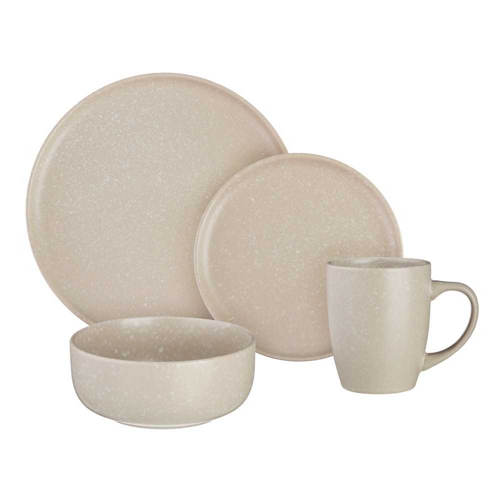MILLIMI Набор столовой посуды 16 предметов (тарелка 26 см - 4 шт., тарелка 20 см - 4 шт., салатник 14 см - 4 шт., кружка 340 мл - 4 шт.) керамика, бежевый, арт.№ 824-179