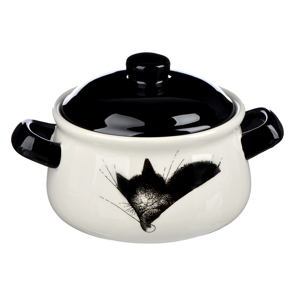 MILLIMI Черный кот Горшочек для запекания, 500 мл, 17x13x10см, керамика, арт.№ 820-694