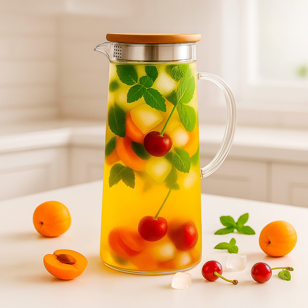 VETTA ЭКО Кувшин 1500мл, с металлическим фильтром, бамбуковая крышка, стекло, арт.№ 850-256