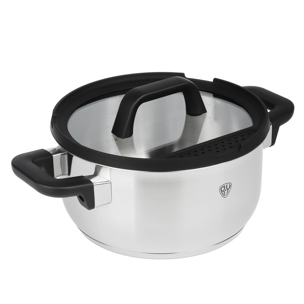 BY COLLECTION Inta Набор посуды кухонной 7пр, кастрюли 5л; 3л; ковш 1,5л; сковорода 24см, нерж.сталь, арт.№ 822-290