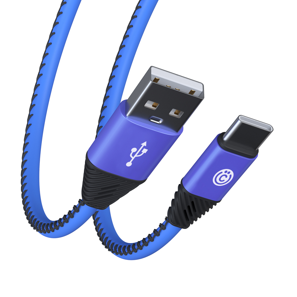 Кабель для зарядки USB(A)-Type C ВСЁГАЗИН Премиум, 1м, 2А, кожаная оплётка, синий, арт.№ 931-279