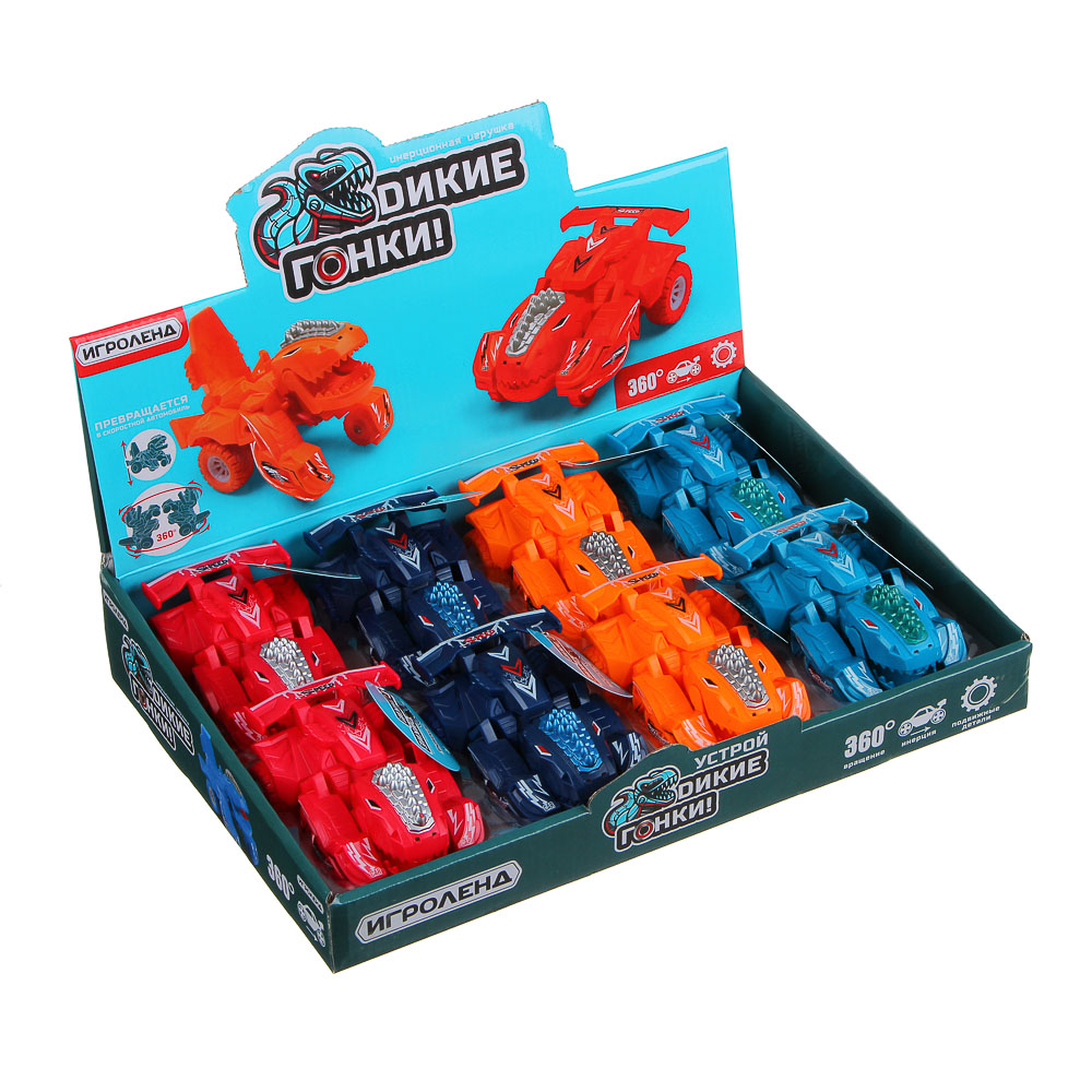 ИГРОЛЕНД Машинка инерционная "Дикие гонки", трюки, ABS, 12х5х8см, 4 дизайна, арт.№ 292-265