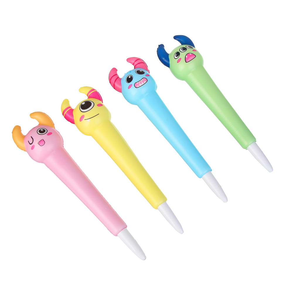 Ручка-мялка шариковая синяя, в форме монстрика, 4 дизайна, арт.№ 591-257