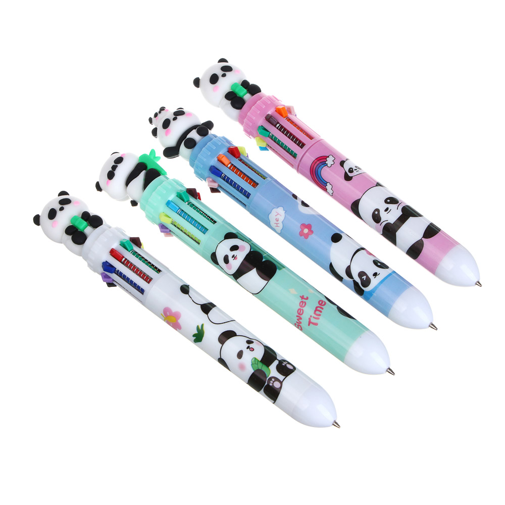 Ручка шариковая автоматическая 10-ти цветная с фигуркой в форме панды, 4 дизайна, арт.№ 591-262