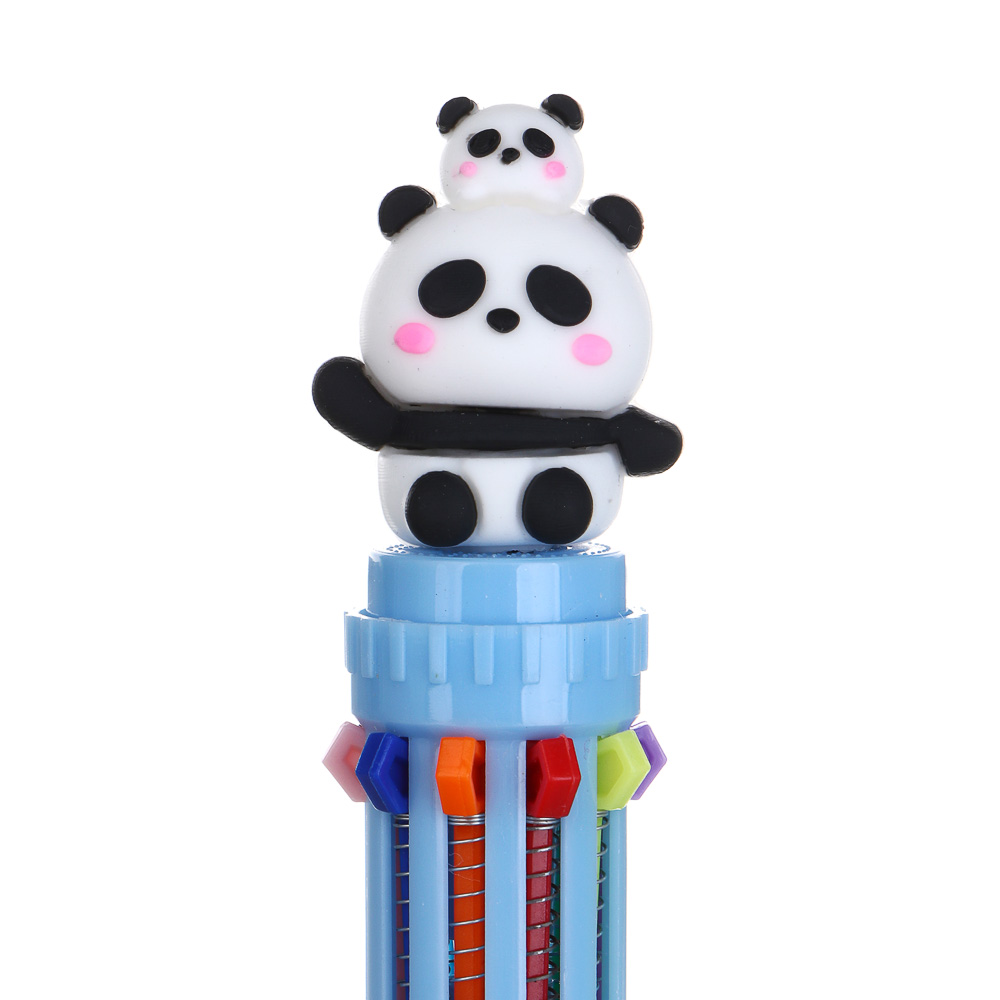 Ручка шариковая автоматическая 10-ти цветная с фигуркой в форме панды, 4 дизайна, арт.№ 591-262