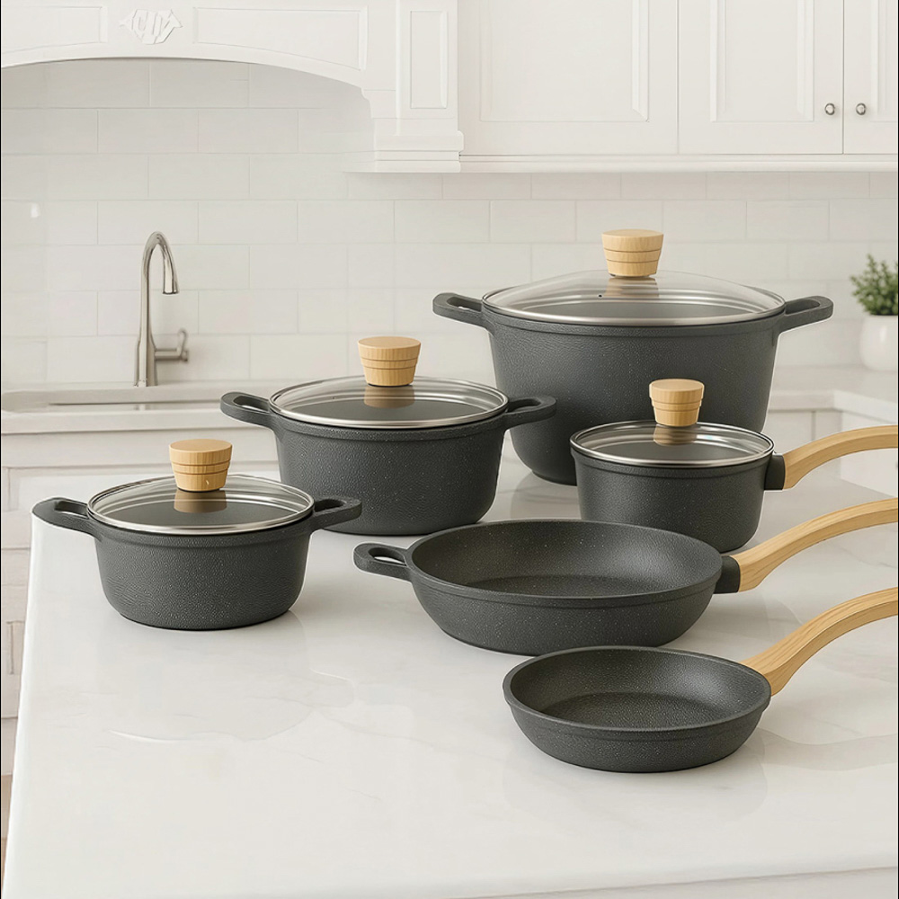 SATOSHI Брунико Наб.пос.10пр,а/пр.покр.:кастр+крышк.2,4 л; 4,3л; 6,4л ;ковш+крышк.1.4л;сков 24см;сот, арт.№ 846-719