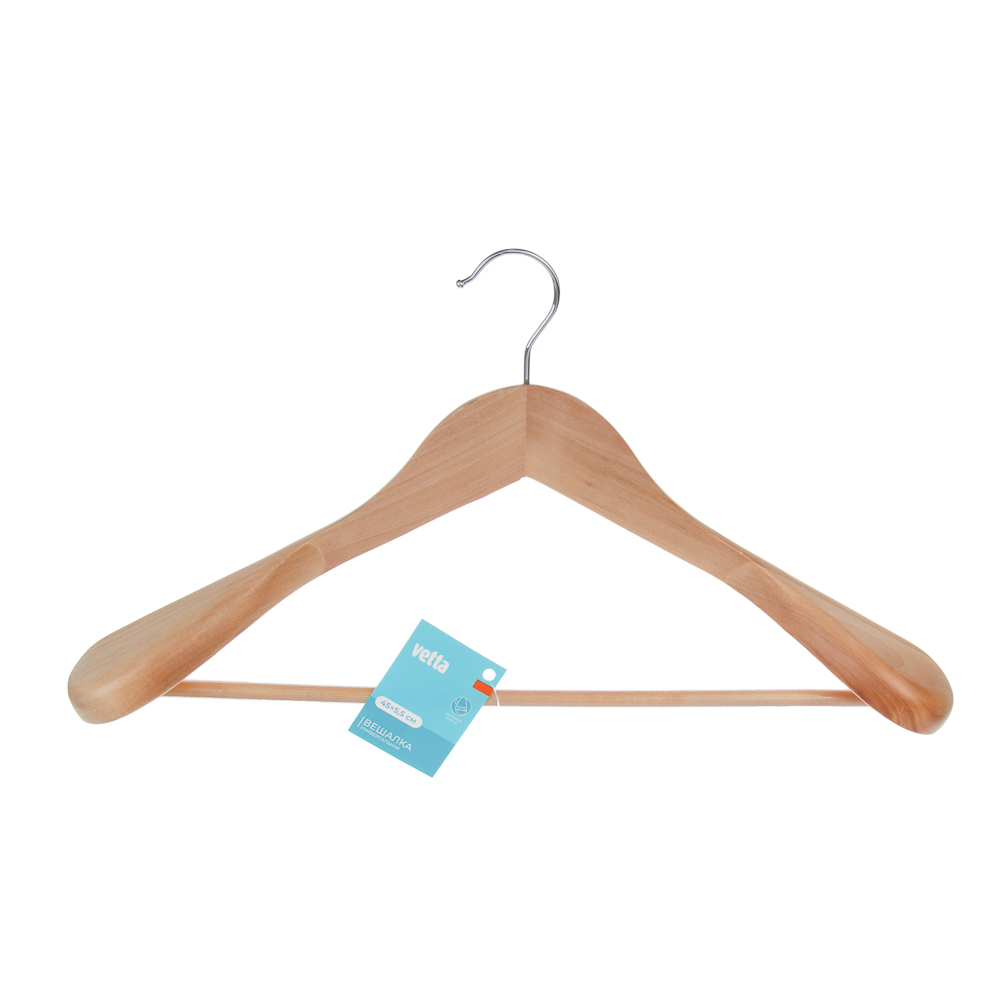 Вешалка для одежды тм VETTA, 45x5,5см, деревянная, широкие плечи, хром, цвет светлое дерево, арт.№ 455-053