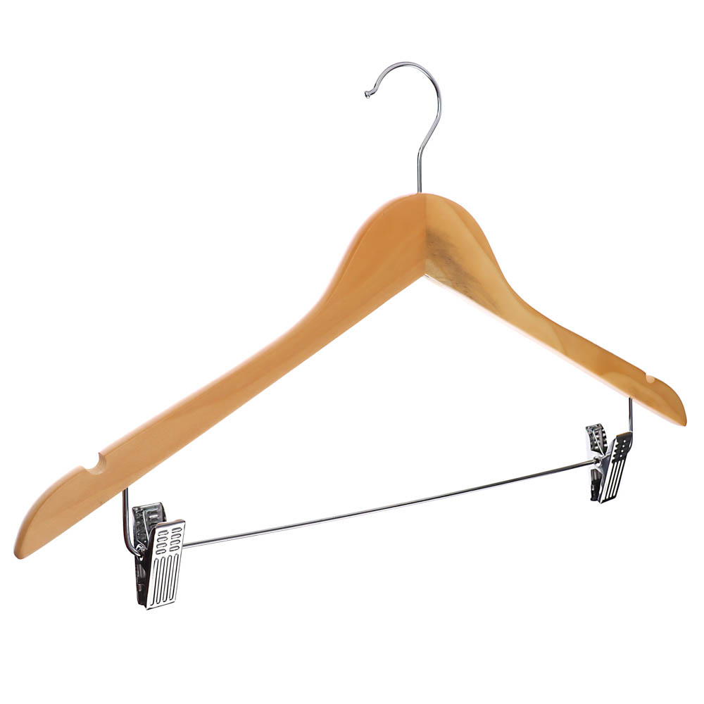 Вешалка для одежды тм VETTA, 45см деревянная с зажимами, хром, цвет светлое дерево, арт.№ 455-054