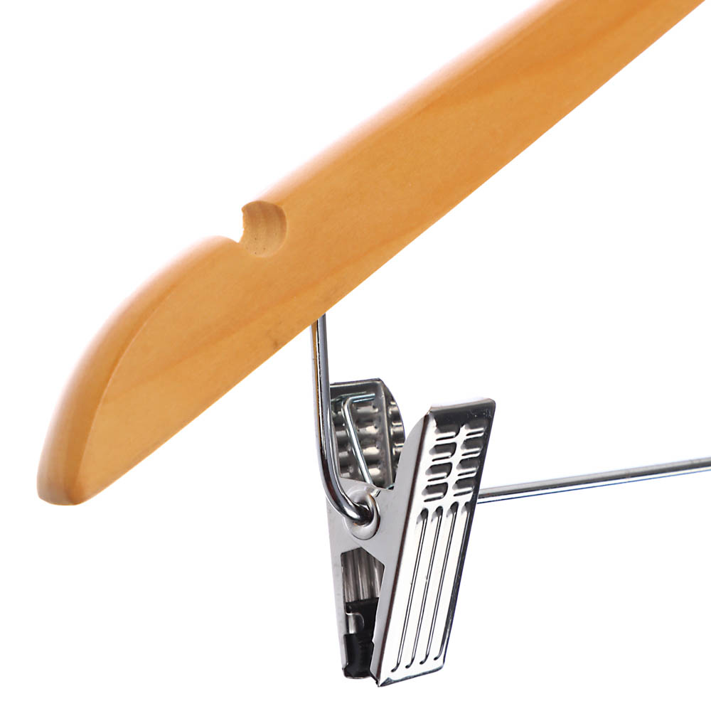 Вешалка для одежды тм VETTA, 45см деревянная с зажимами, хром, цвет светлое дерево, арт.№ 455-054