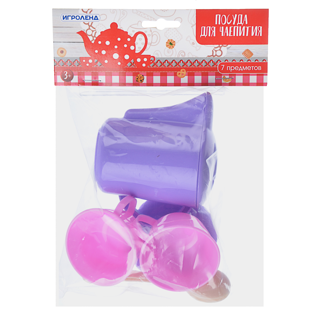 ИГРОЛЕНД Набор игровой "Посуда для чаепития", 7пр., пластик, 17х10х10см, арт.№ 294-115