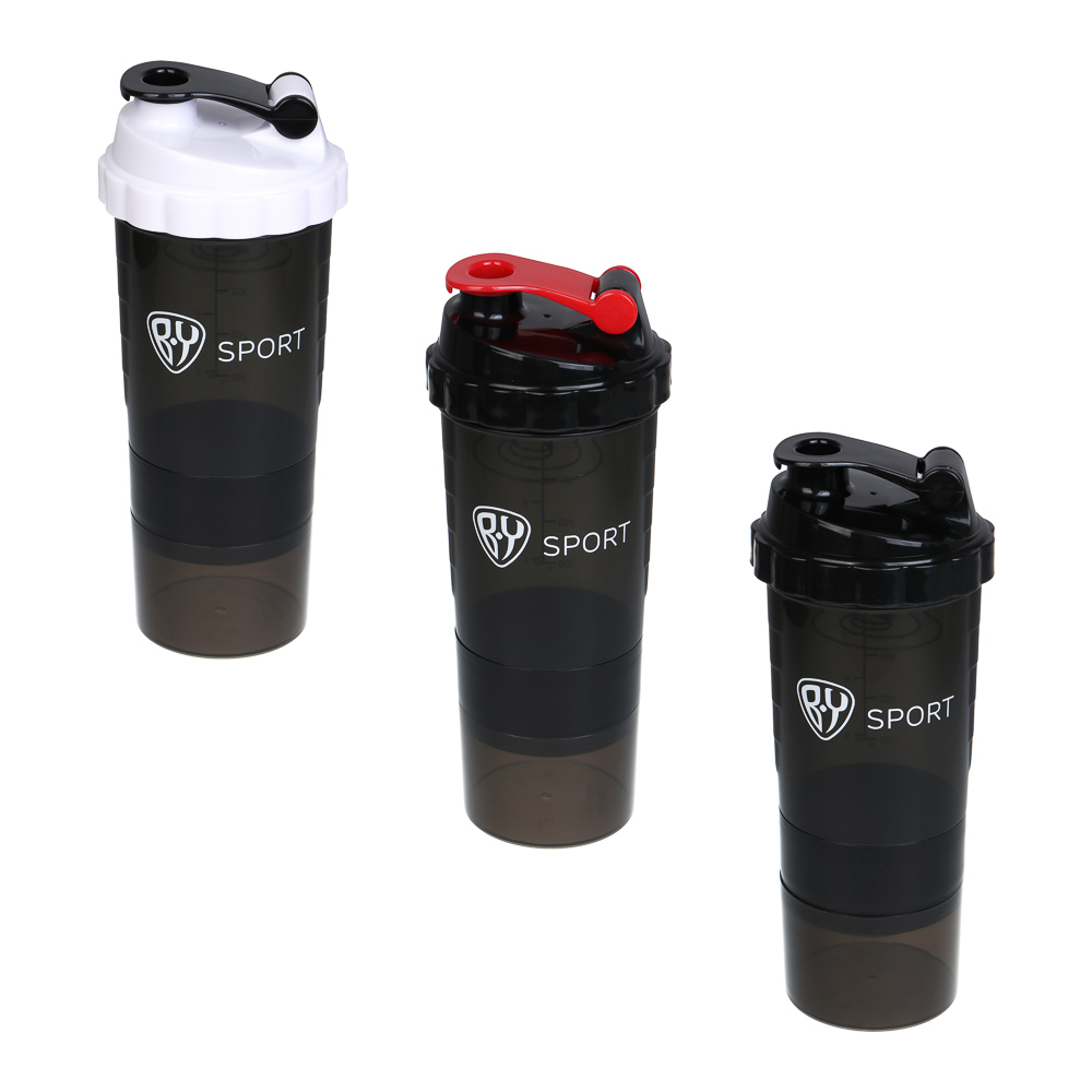 Спортивный шейкер 3 в 1, тм BY SPORT, 500мл, 25x9см, полипропилен, арт.№ 088-135