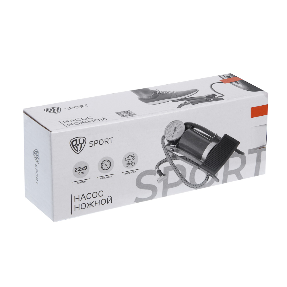 Насос ножной с манометром, тм BY SPORT, 22x9см, металл, арт.№ 069-004