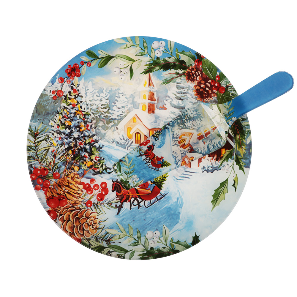 Зимний пейзаж Набор для торта 2 предмета, блюдо 30см, лопатка 26х7см, стекло, арт.№ 820-800