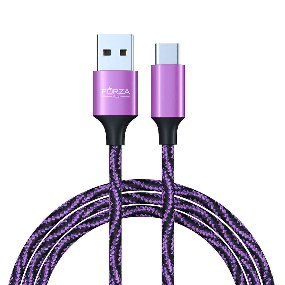 Кабель для зарядки USB(A)-Type C FORZA Серпантин, 1м, 1.5А, тканевая оплётка, 4 цвета, пакет, арт.№ 470-034