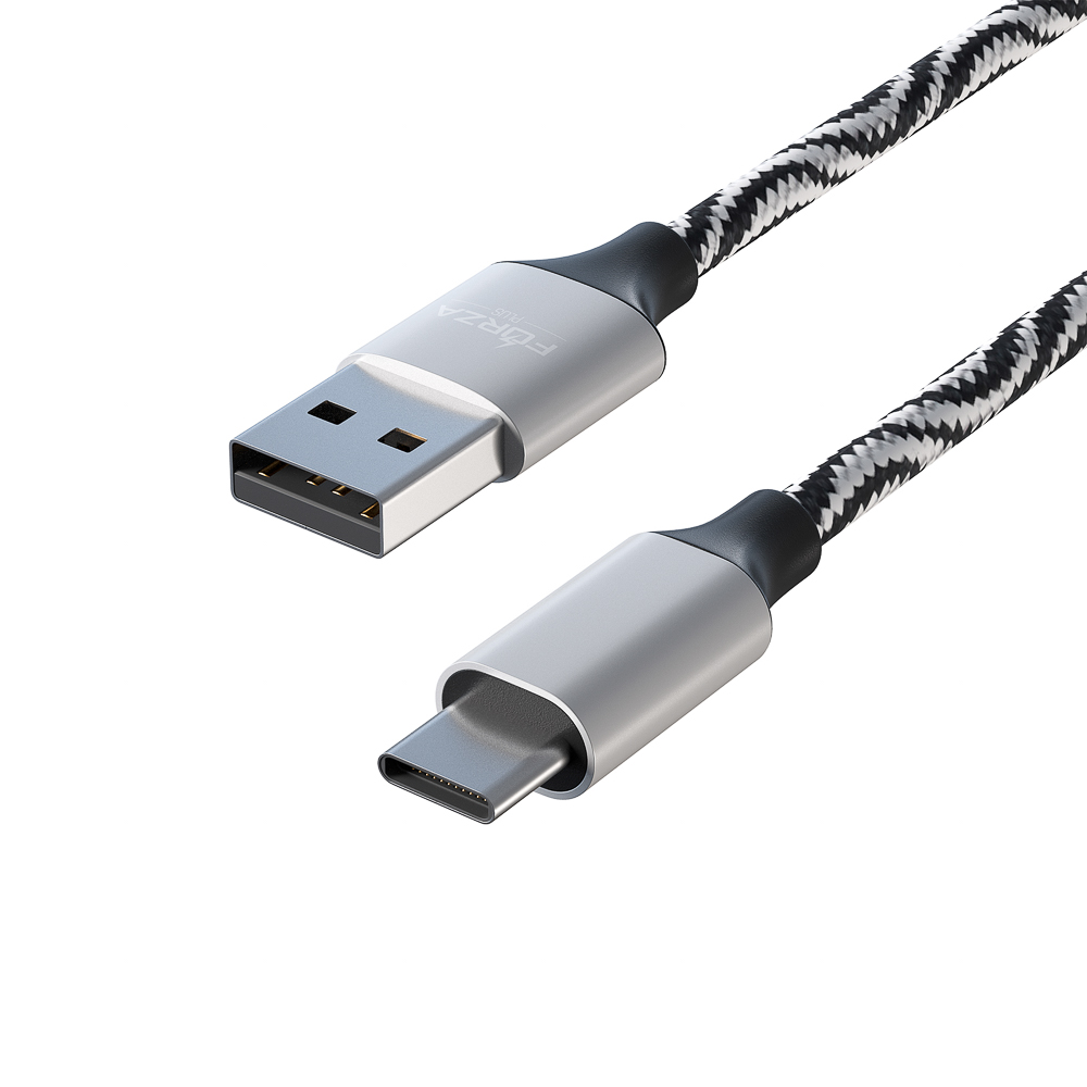 Кабель для зарядки USB(A)-Type C FORZA Серпантин, 1м, 1.5А, тканевая оплётка, 4 цвета, пакет, арт.№ 470-034