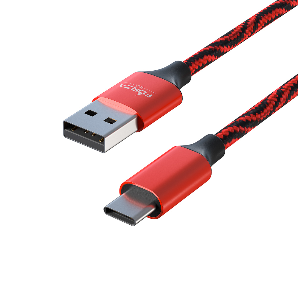 Кабель для зарядки USB(A)-Type C FORZA Серпантин, 1м, 1.5А, тканевая оплётка, 4 цвета, пакет, арт.№ 470-034