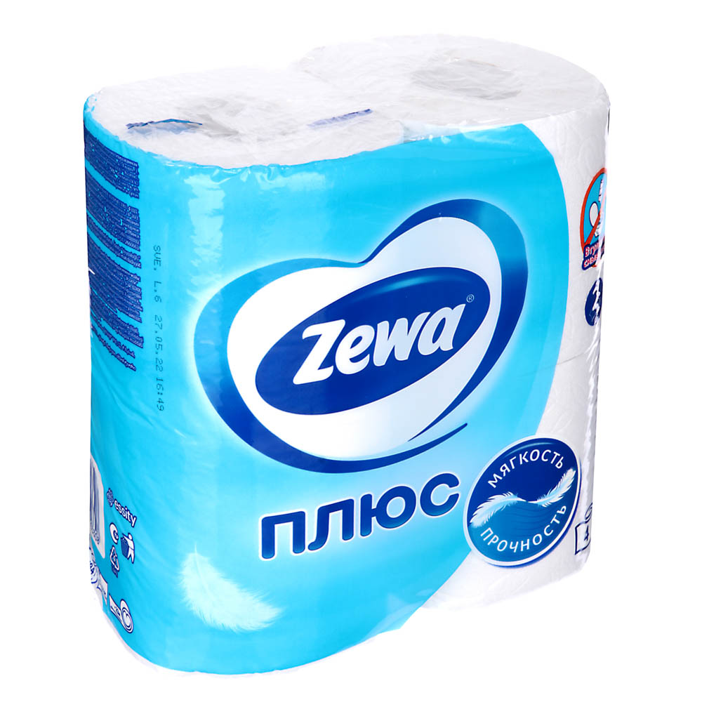 Туалетная бумага ZEWA Плюс, белая, 2 слоя, 4 рулона, арт.№ 918-010