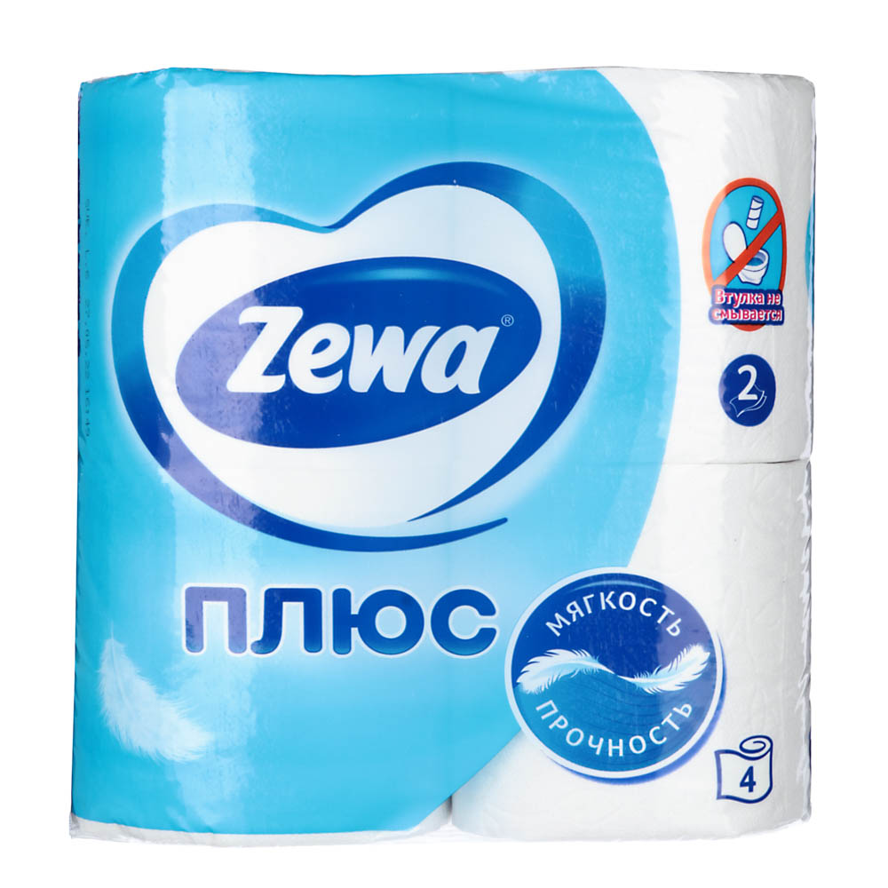Туалетная бумага ZEWA Плюс, белая, 2 слоя, 4 рулона, арт.№ 918-010