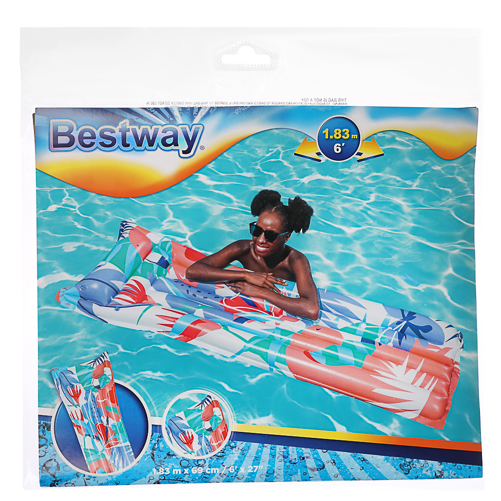BESTWAY Модный надувной матрас, ПВХ, 183х69см, яркий, 44033, арт.№ 107-184