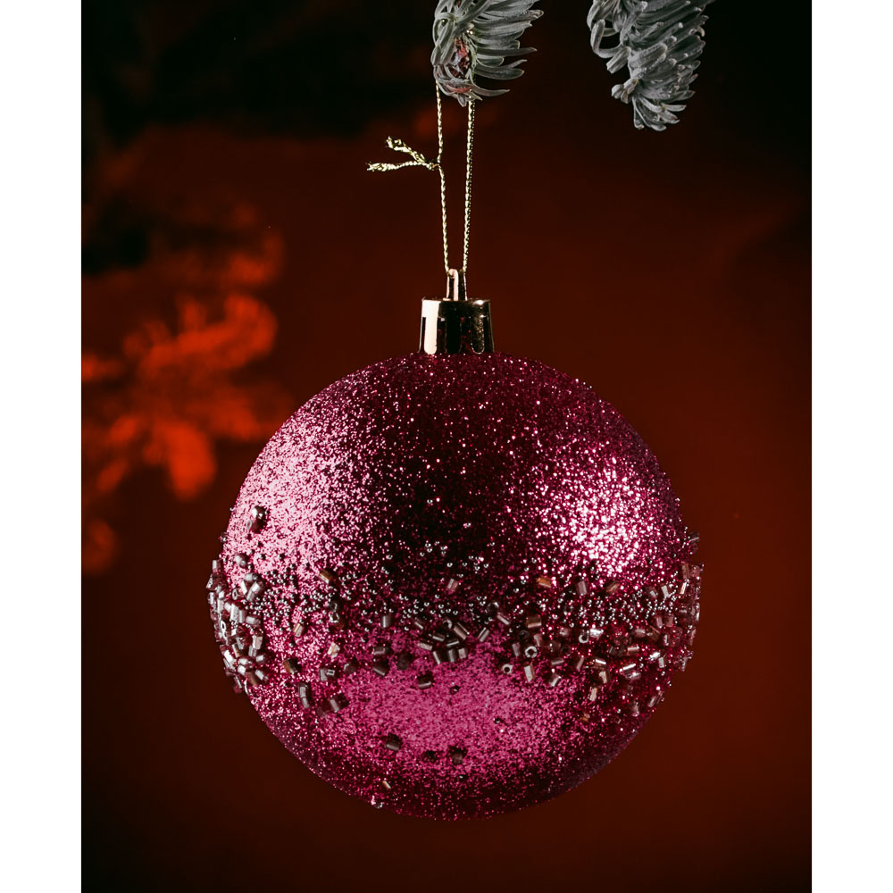 СНОУ БУМ Премиум Набор шаров с декором, 3 шт, 8 см, пластик, пурпур, арт.№ 397-306