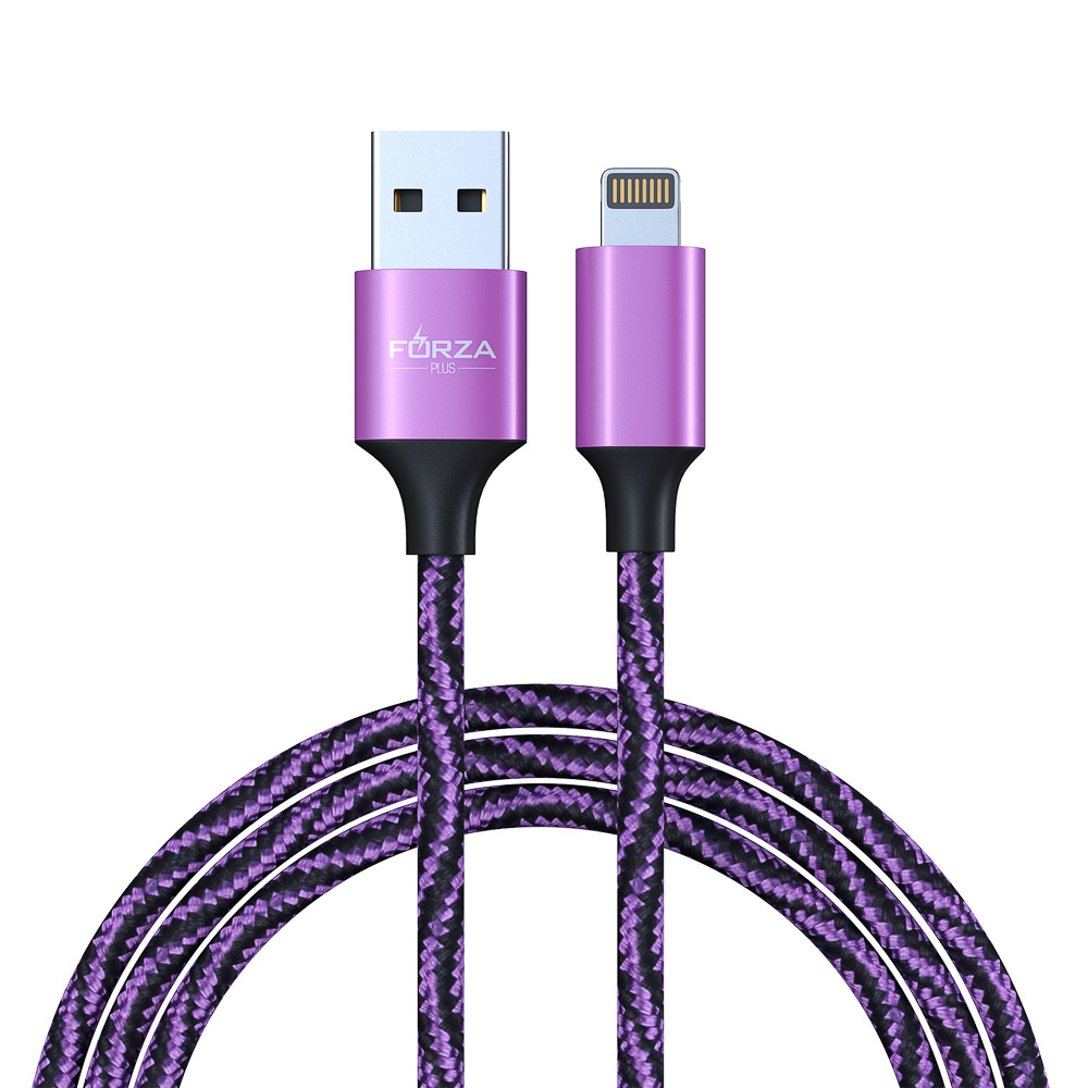 Кабель для зарядки USB(A)-iP FORZA Серпантин, 1м, 1.5А, тканевая оплётка, 4 цвета, пакет, арт.№ 470-032