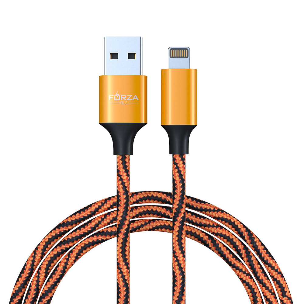 Кабель для зарядки USB(A)-iP FORZA Серпантин, 1м, 1.5А, тканевая оплётка, 4 цвета, пакет, арт.№ 470-032