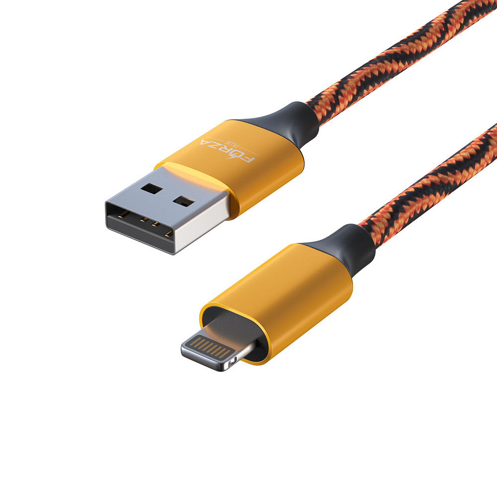 Кабель для зарядки USB(A)-iP FORZA Серпантин, 1м, 1.5А, тканевая оплётка, 4 цвета, пакет, арт.№ 470-032