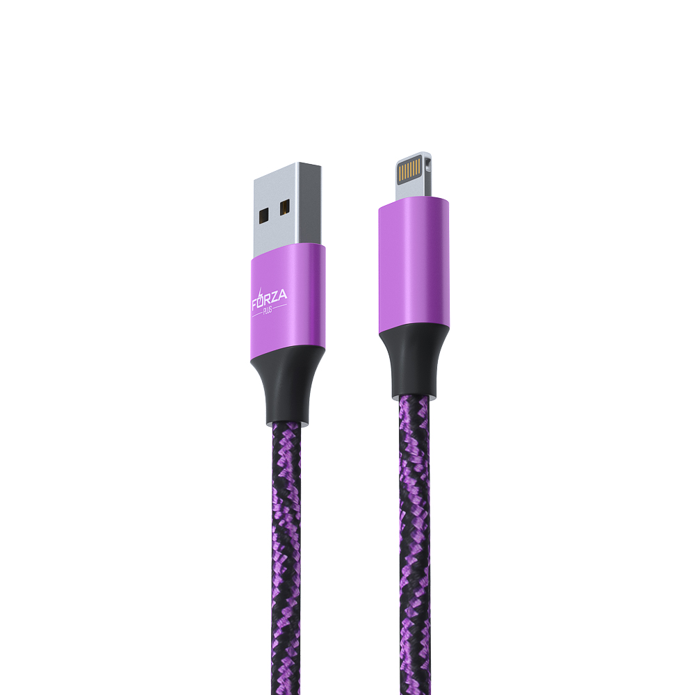 Кабель для зарядки USB(A)-iP FORZA Серпантин, 1м, 1.5А, тканевая оплётка, 4 цвета, пакет, арт.№ 470-032