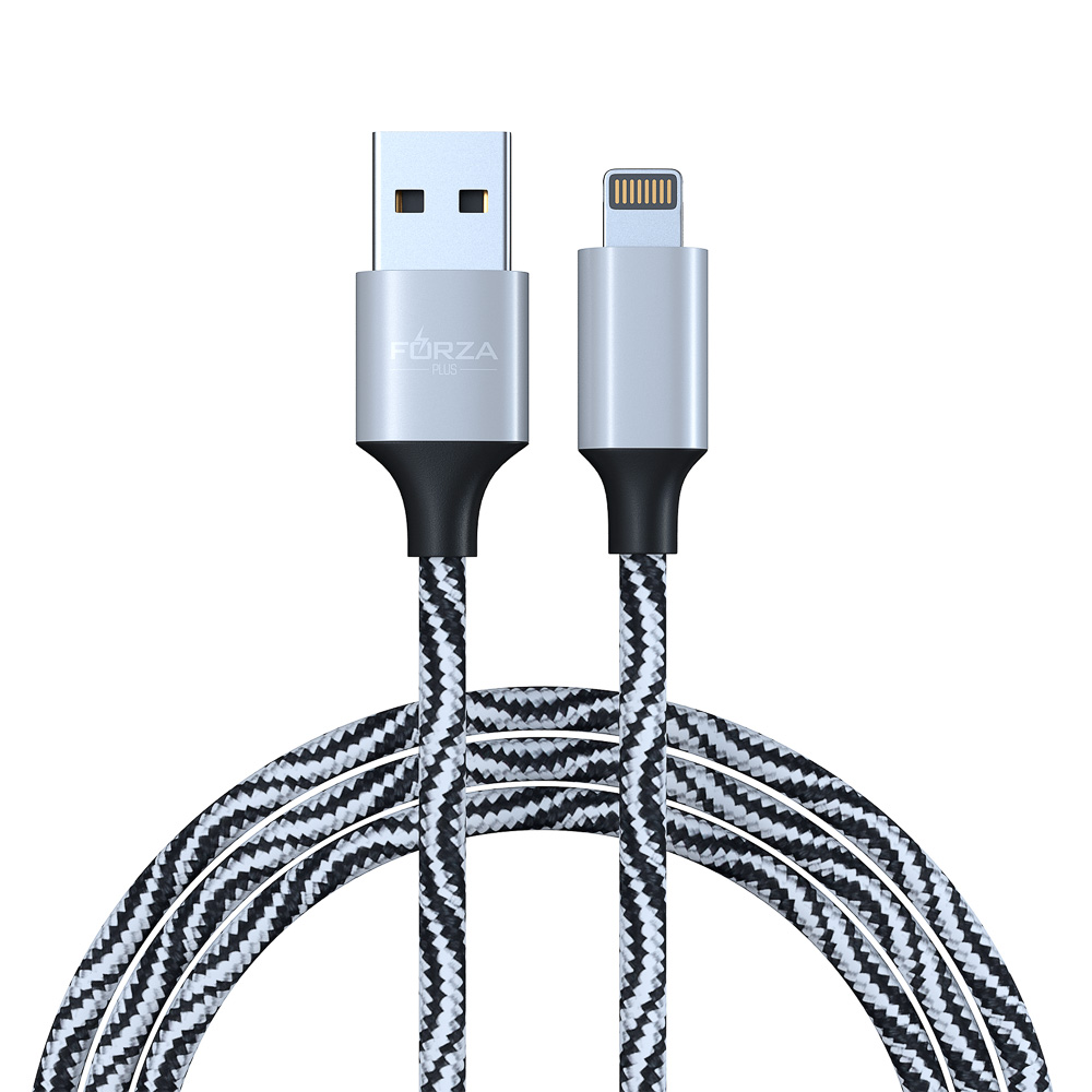 Кабель для зарядки USB(A)-iP FORZA Серпантин, 1м, 1.5А, тканевая оплётка, 4 цвета, пакет, арт.№ 470-032