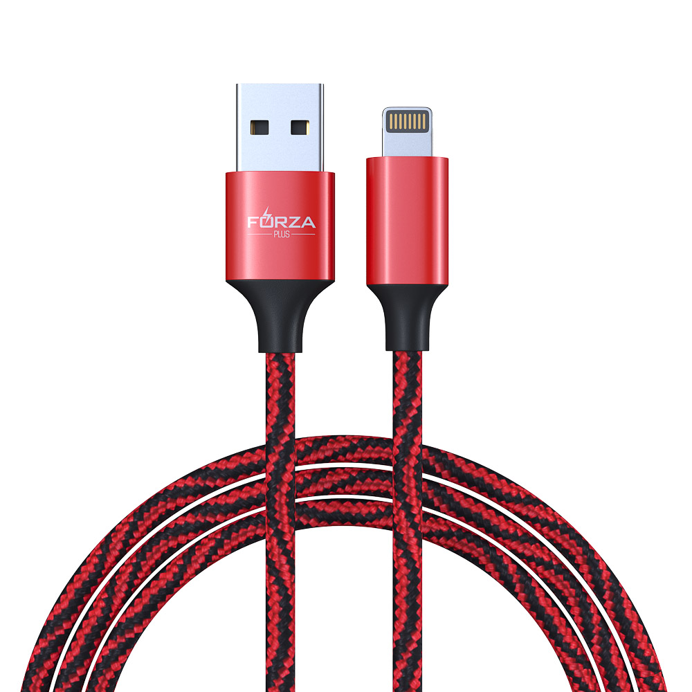 Кабель для зарядки USB(A)-iP FORZA Серпантин, 1м, 1.5А, тканевая оплётка, 4 цвета, пакет, арт.№ 470-032