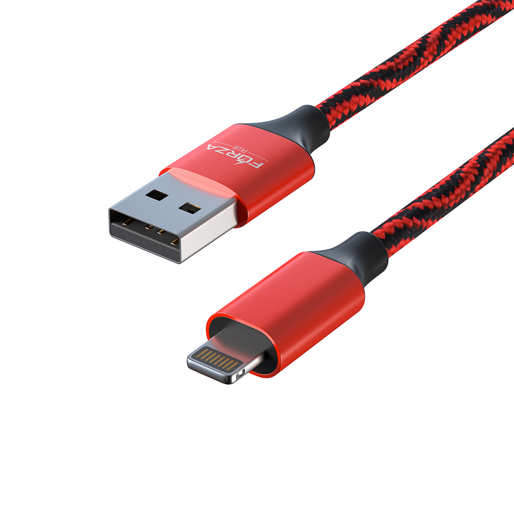 Кабель для зарядки USB(A)-iP FORZA Серпантин, 1м, 1.5А, тканевая оплётка, 4 цвета, пакет, арт.№ 470-032