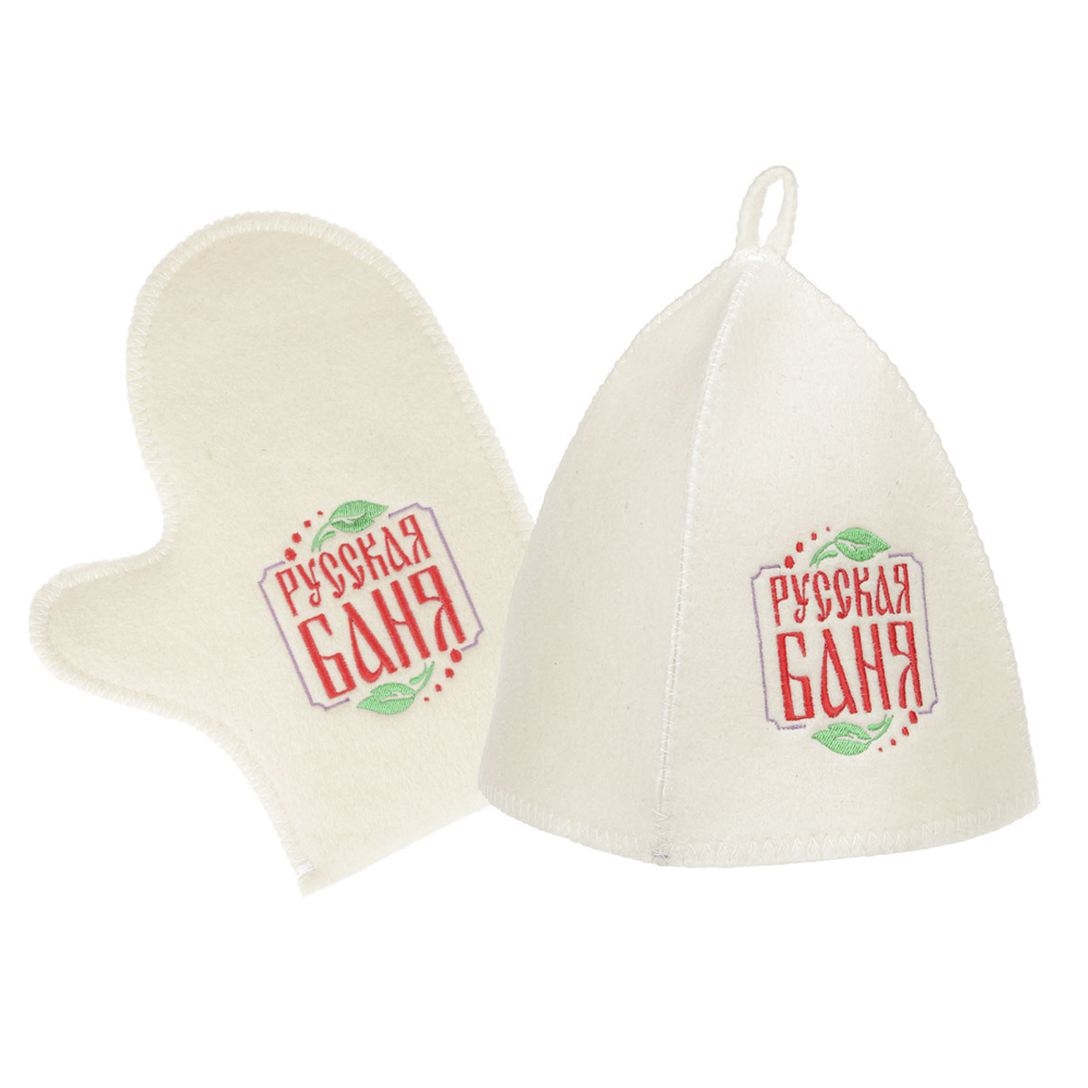 Набор банный 2 пр. (шапка, варежка) с вышивкой, 30% шерсть, 70% полиэфир, 2 цвета, арт.№ 364-208