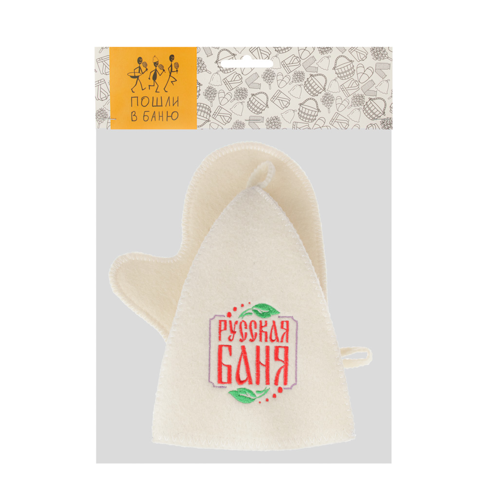 Набор банный 2 пр. (шапка, варежка) с вышивкой, 30% шерсть, 70% полиэфир, 2 цвета, арт.№ 364-208