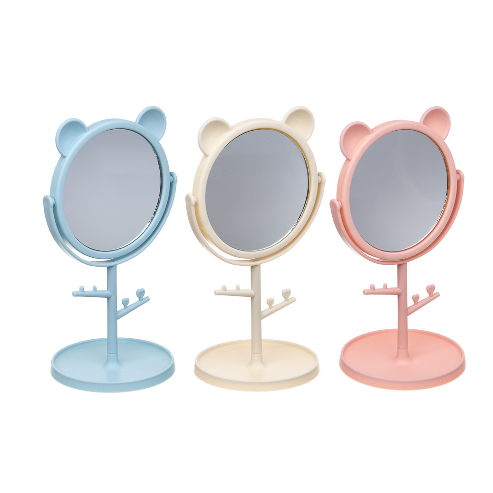 Зеркало настольное тм ЮНИLOOK, с подставкой, пластик, стекло, высота 20 см, диаметр 10,5см, 3 цвета, арт.№ 301-265