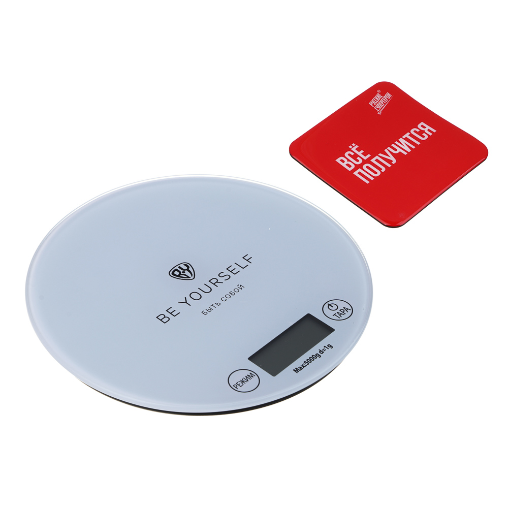 BY Русские Супергерои Весы кухонные электронные, кругл.стекло, макс.нагр. 5кг (точн.измер. 1гр) бел, арт.№ 268-062