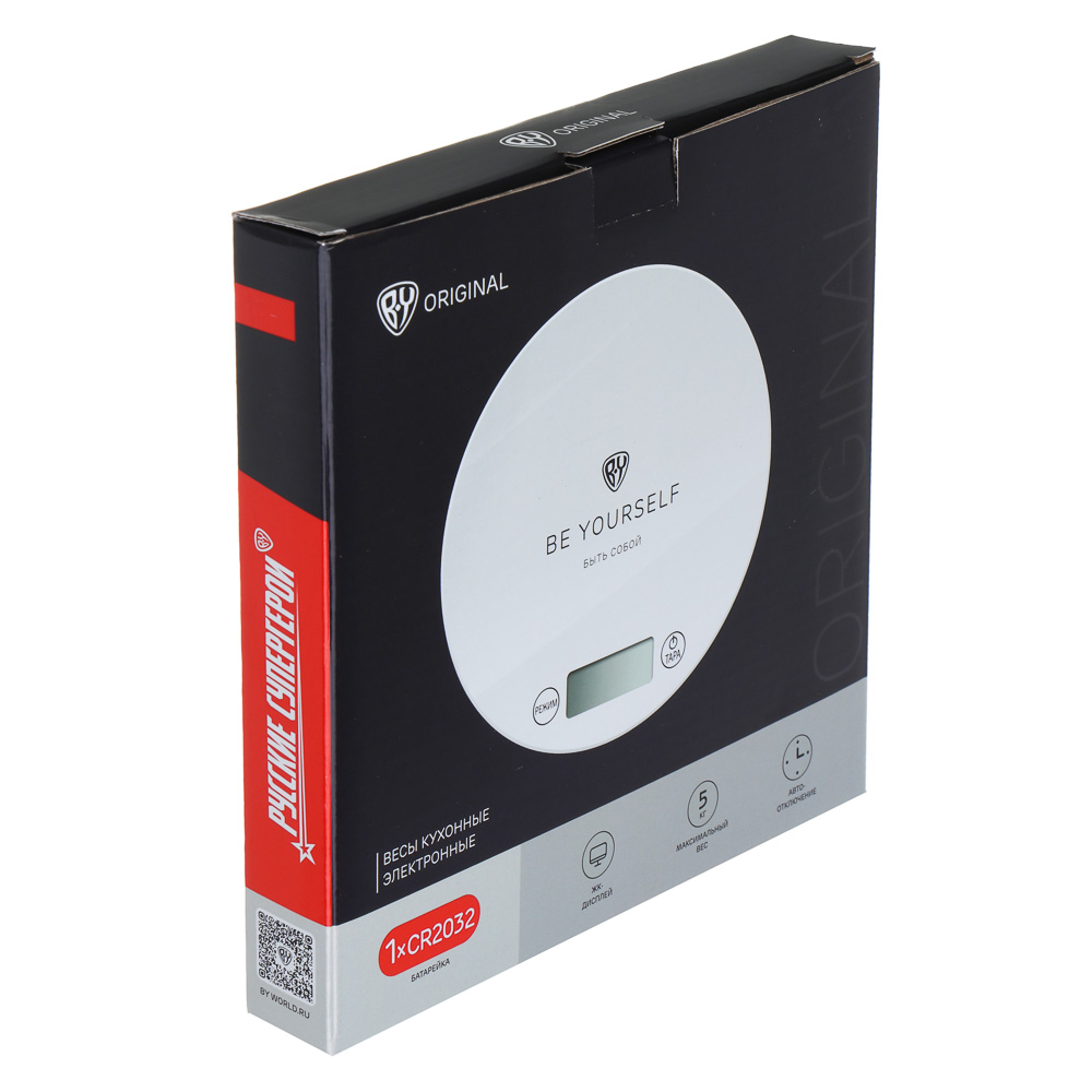 BY Русские Супергерои Весы кухонные электронные, кругл.стекло, макс.нагр. 5кг (точн.измер. 1гр) бел, арт.№ 268-062