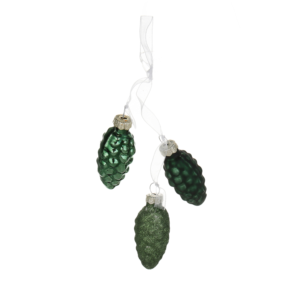 СНОУ БУМ Набор украшений "Шишки" на ленте 6,3x2,5 см, 3 шт, стекло зеленые, арт.№ 368-118