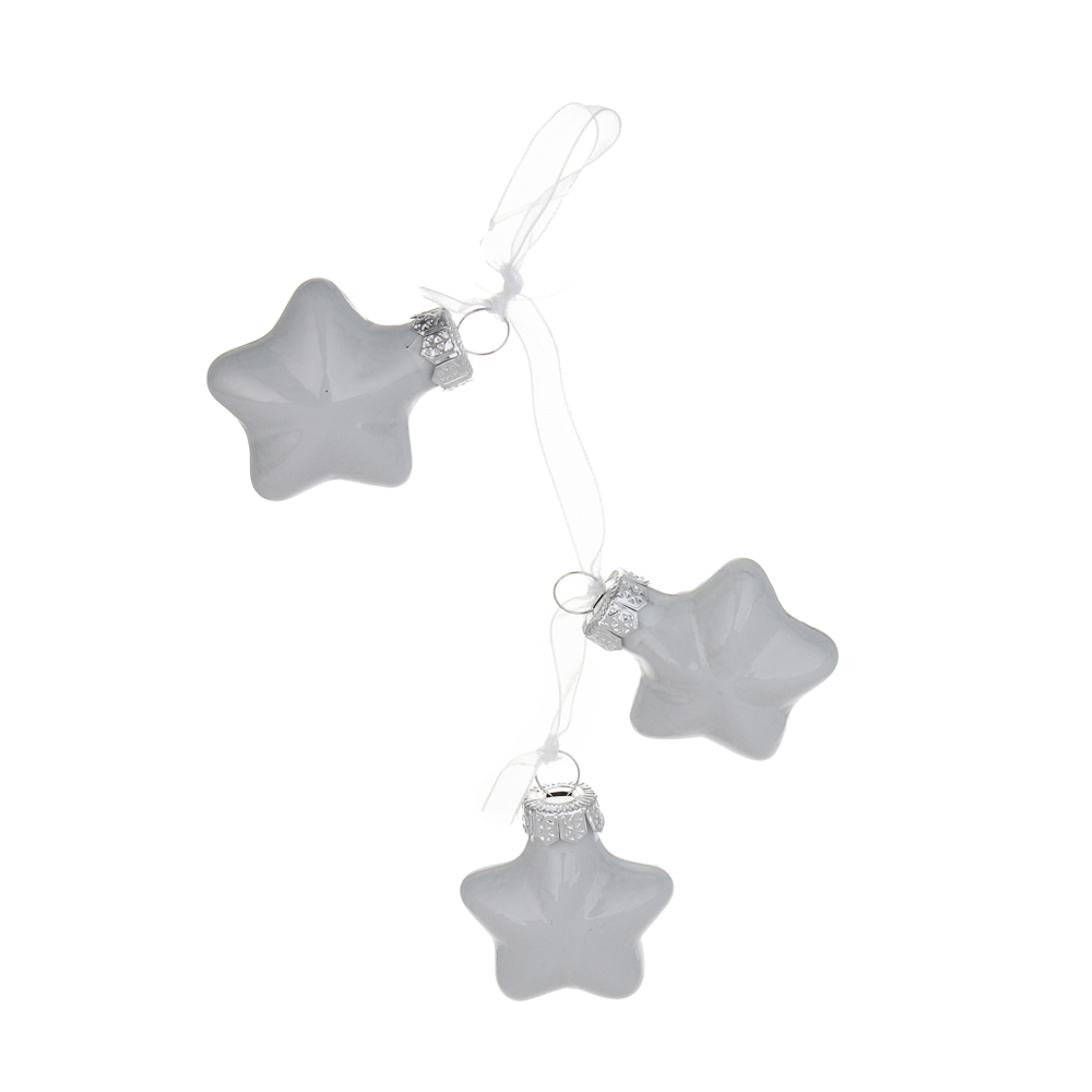 СНОУ БУМ Набор украшений "Звездочки" на ленте 5x3,9 см, 3 шт, стекло белые, арт.№ 368-119