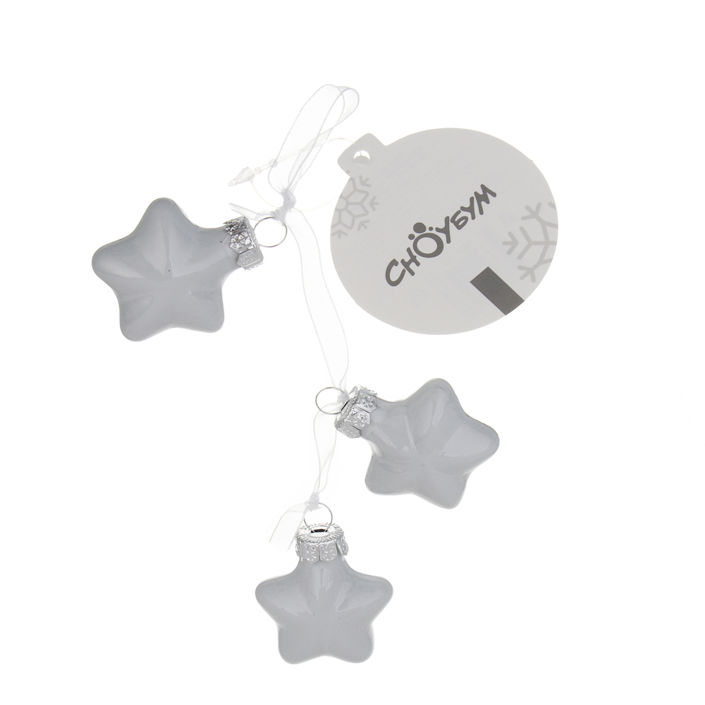 СНОУ БУМ Набор украшений "Звездочки" на ленте 5x3,9 см, 3 шт, стекло белые, арт.№ 368-119